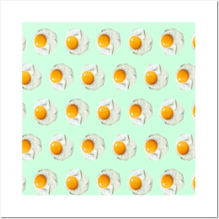 1980s mint green Kawaii breakfast food pattern sunny side up egg Posters and Art